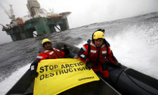 Greenpeace Kumi Naidoo Boards The Leiv Eiriksson one of Cairn Energy oil platform in the Arctic