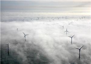 The fog surrounding Scroby Sands windfarm