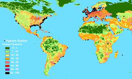 world map showing dead-zones off populated areas