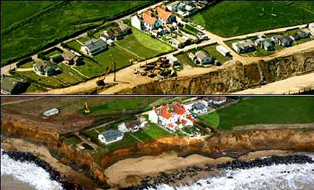 aerial photographs showing the rates of erosion in the last 10 years