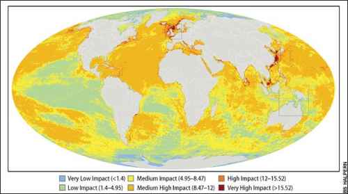 map of world oceans showing levels of pollution