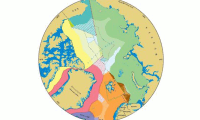 A map showing the martime jurisdiction and boundaries in the Arctic region