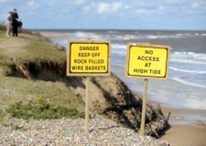 Warning signs on beach