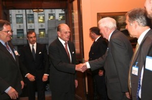 HRH The Duke of Edinburgh meets Sir Geoffrey Holland, President of the Marine Biological Association.