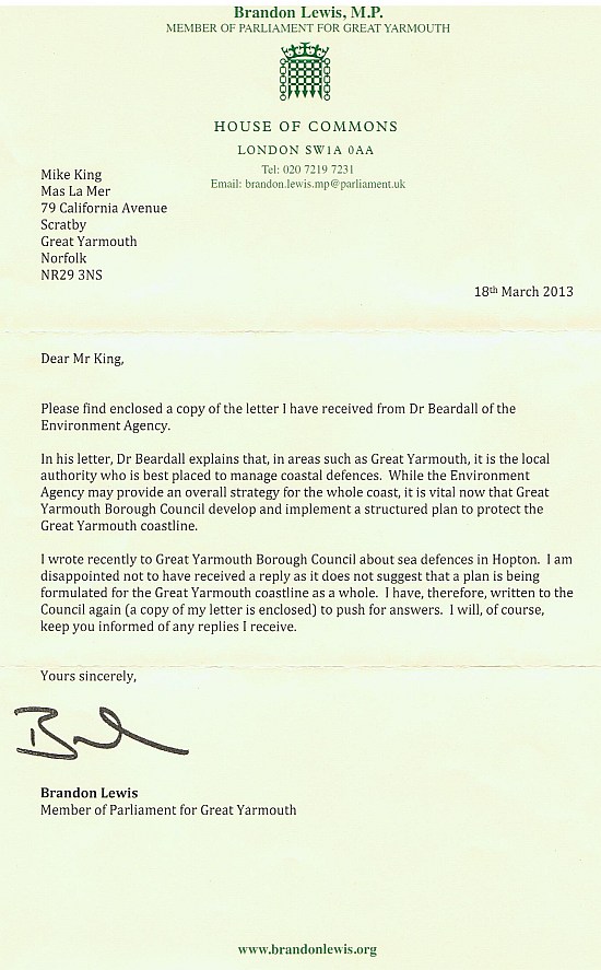 Letter from Brandon Lewis MP to Mike King