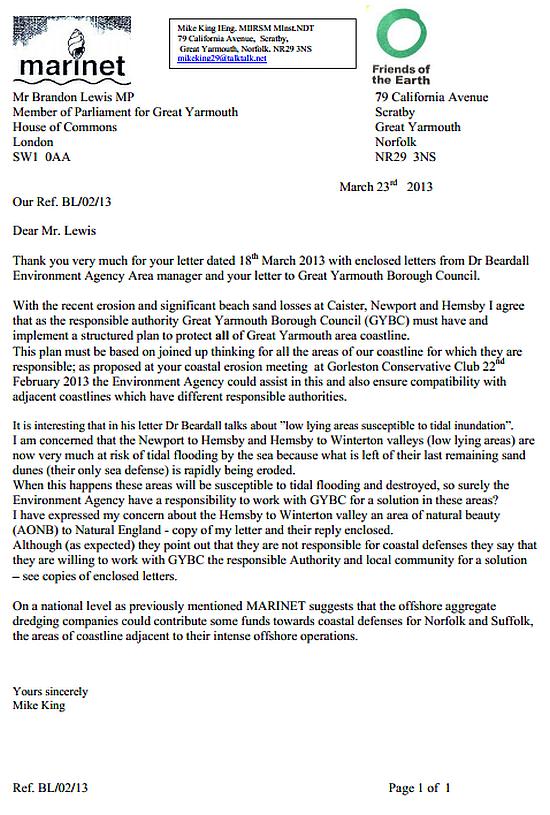 Letter from Mike King to Brandon Lewis EA